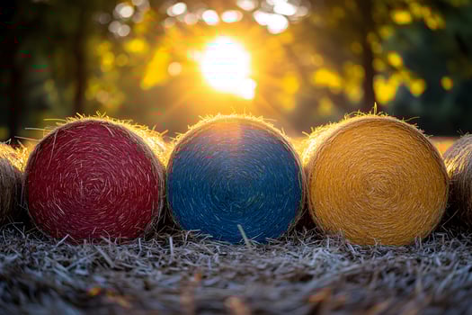 Colorful Hay Bales in Sunlit Field - Rustic Decor for Autumn Harvest photo