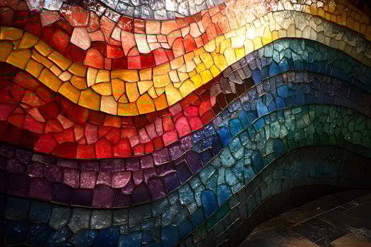 Vibrant Mosaic Wave Wall Art - Colorful Glass Tiles in Dynamic Design for Interior Decoration photo