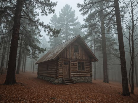 An old wooden cabin in the woods photo