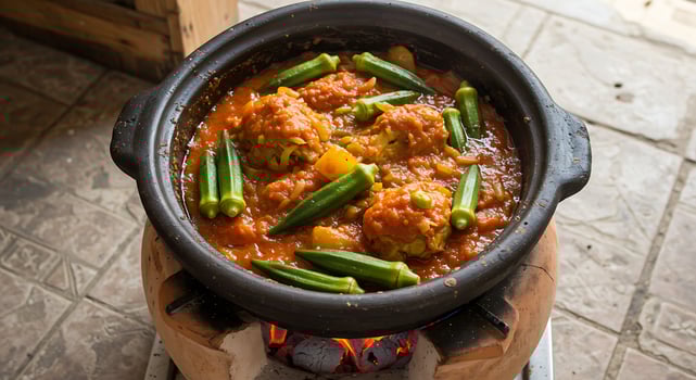 A pot of food cooking on a stove photo
