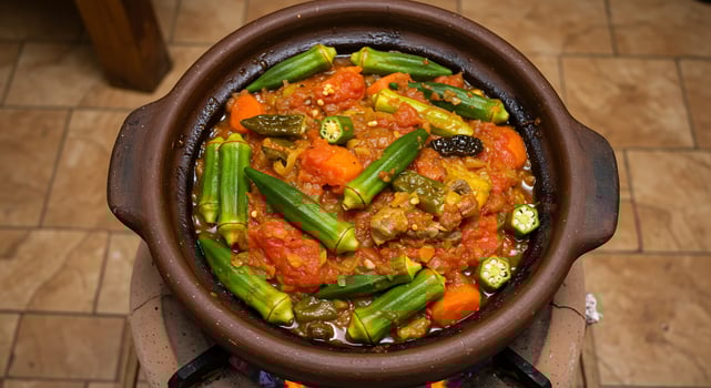 Delicious Okra Stew in a Clay Pot photo