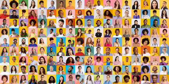 A vibrant collection of portraits featuring diverse individuals from various backgrounds. Each face reflects unique lifestyles and cultures, celebrating global diversity and unity. photo