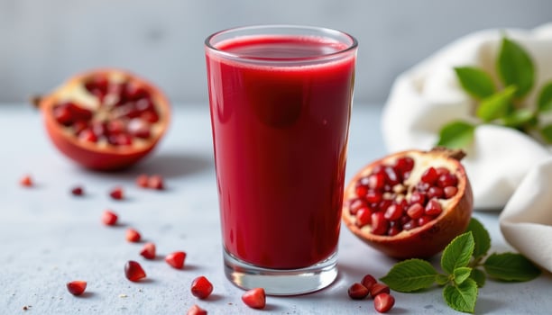 a glass of pomegranate juice with seeds at the bottom. photo