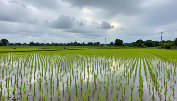 a paddy field reflecting the overcast sky. photo