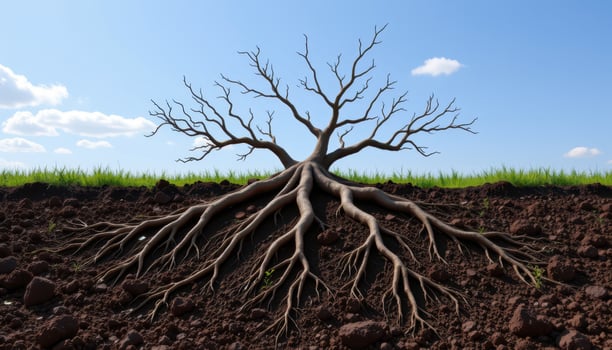 a network of tree roots above ground. photo