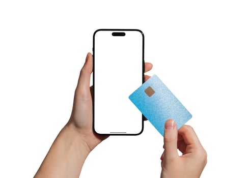 Closeup of a smartphone showing a bank card for online payment. Electronic commerce and cashless photo