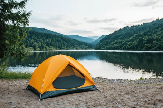 Camping Adventure A Serene Lakeside Escape. Discover tranquility in nature with stunning views and breathtaking landscapes. Perfec photo