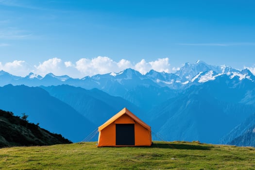 Camping Adventure in Majestic Mountains Breathtaking Landscape, Scenic View, and Serene Nature Escape photo