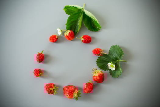 Ripe strawberries on a stylish gray surface . photo
