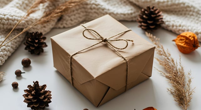 Cozy Autumn Gift Box with Pine Cones and Dried Plants photo