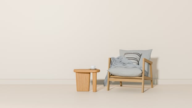 A chair and a table in a room photo