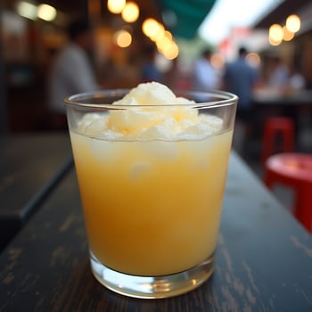 Refreshing Citrus Drink with Ice on Outdoor Table photo