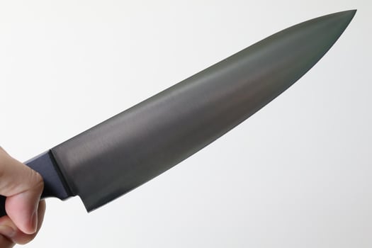 Hand holding basic chef knife, Kitchen knives for cooking photo