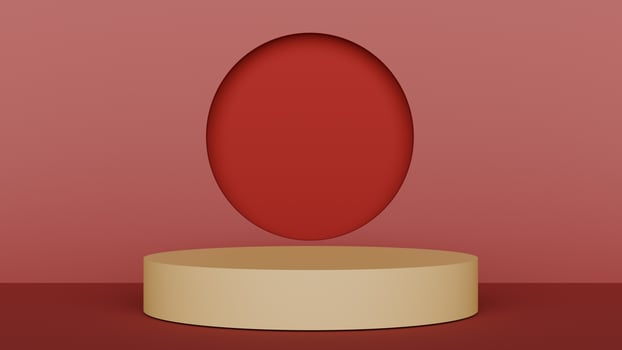 A red oval on a pedestal with a gold base photo