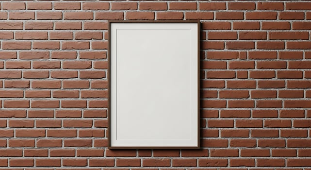 A blank frame hanging on a brick wall photo