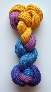 A skein of yarn with a yellow, blue and purple color photo
