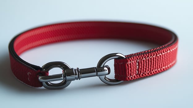 A red dog collar with a metal buckle photo