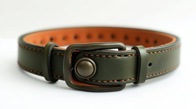 A green leather belt with a buckle photo