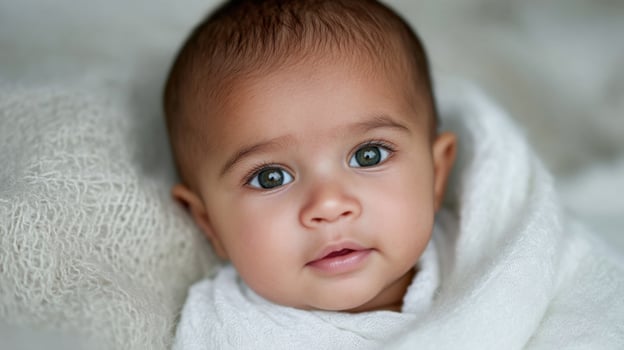 Adorable Baby Portrait Captivating of an Innocent Child. A Precious Moment of Infancy, Showcasing the Beauty and Purity of a Newb photo