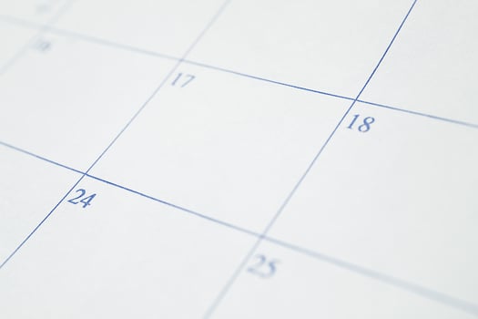 Close-Up of Calendar Page. Blank Date Grid for Planning and Scheduling. Stock photo. photo