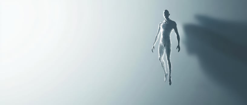 Floating humanoid form in a surreal setting photo