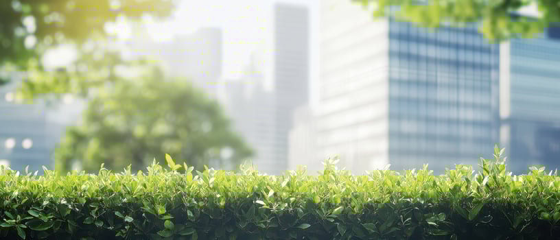 Urban greenery contrasts with city skyline view photo