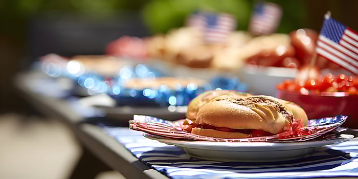 Delicious Sandwiches Festive Fourth Of July Table Setting Outdoors photo