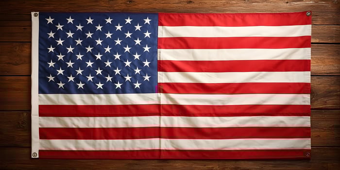 American Flag on Brown Wooden Background United States Flag National Symbol Patriotism photo