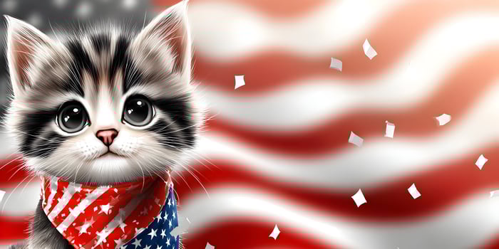 Cute Kitten Wearing USA Flag Bandana Patriotic Image photo