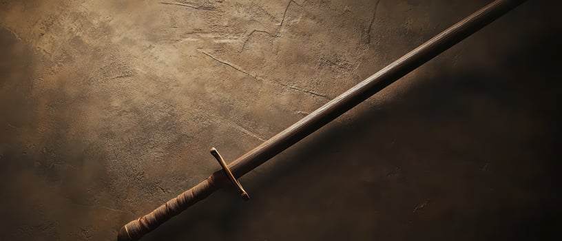 Medieval sword resting on a textured surface photo