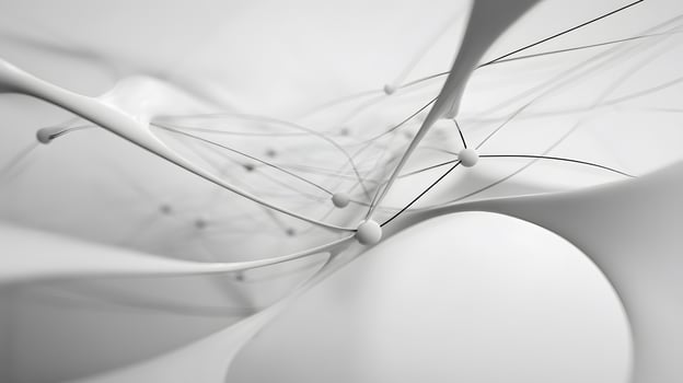 Abstract white flowing forms connected by thin lines and spheres a modern artistic design photo