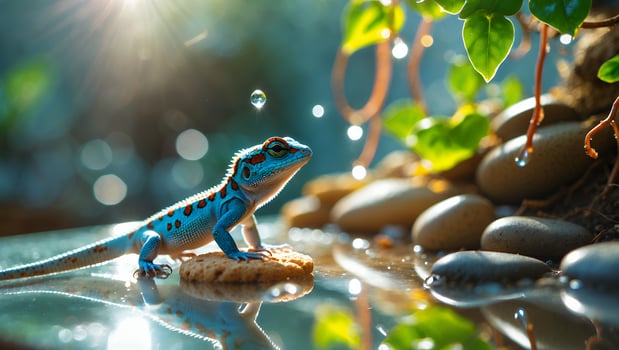 Small Lizard Standing on a Rock in a Bright Natural Habitat photo