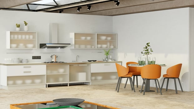 White Kitchen Orange Bar Stools photo