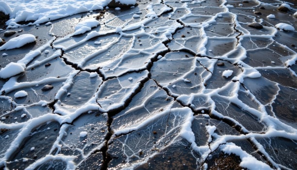 a frozen stream with cracks forming intricate patterns. photo