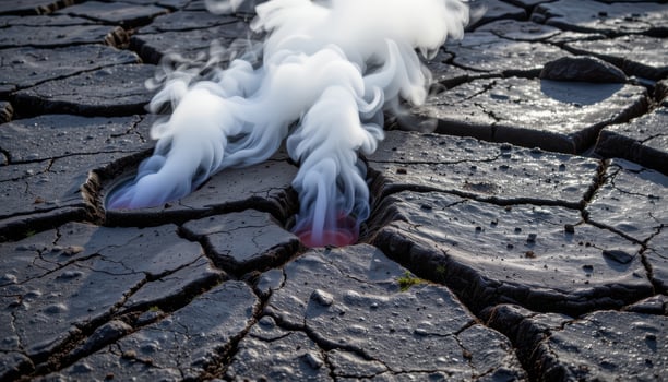 steam rising from cracks in volcanic rock. photo