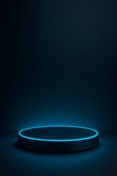 Blue Glowing Neon Podium on Dark Background for Futuristic Product Display or Tech Branding photo