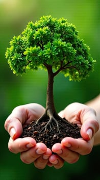 A person holding a tree with soil and roots photo