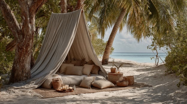 Beachfront Relaxation Canopy Shade on Sandy Shore photo