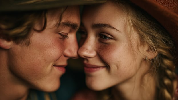 Close-Up Portrait of Young Couple Sharing Tender Moment photo