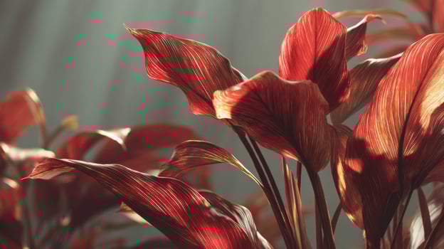 Red and Green Plant Leaves Closeup in Sunlight photo