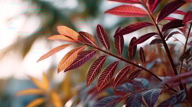 Red And Green Tropical Plant Leaves Close Up photo