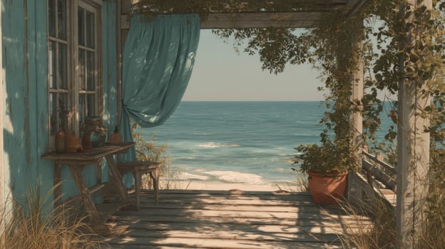 Ocean View from a Rustic Beach House Porch photo