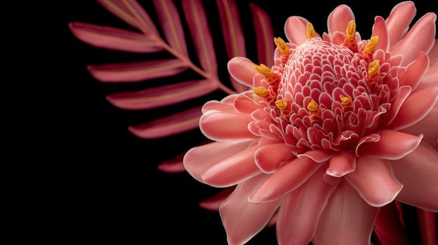 Pink Tropical Flower Closeup with Dew Drops photo