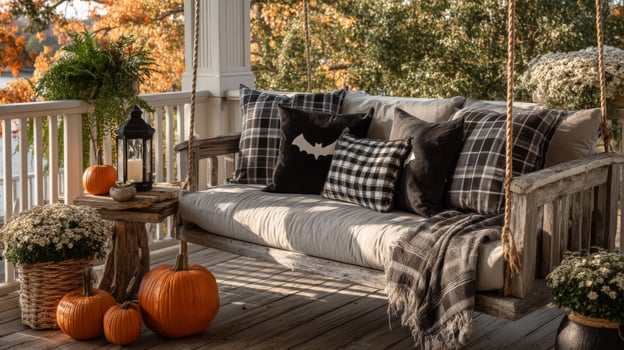 Rustic Porch Swing with Autumnal Decor photo