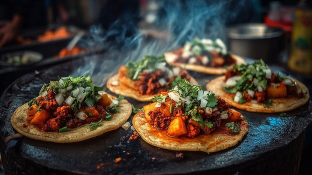 Steaming Hot Tacos with Savory Meat and Herbs photo