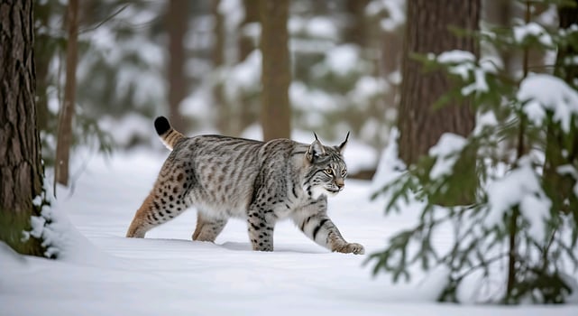 lynx walking in the snow photo
