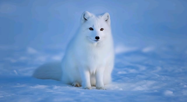 an arctic fox sitting in the snow photo