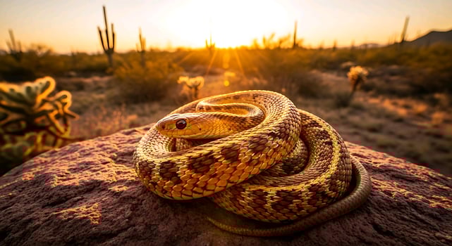 a snake in the desert at sunset photo