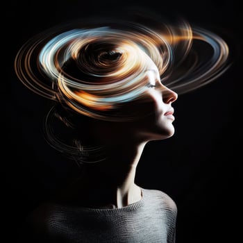Lights swirl forming an aura around her photo