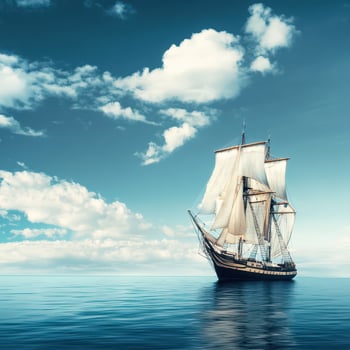 Sailing ship glides on calm waters photo